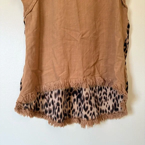 Umgee Brown Linen Leopard Print Blouse Size Small - Picture 8 of 14